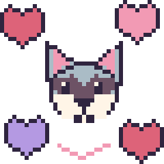 Pixel art Husky avec des cœurs, grille 40 × 40