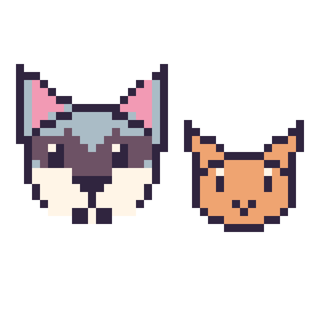 Modèle de pixel art Husky et Chat en portrait sur une grille de 40 par 40 cases