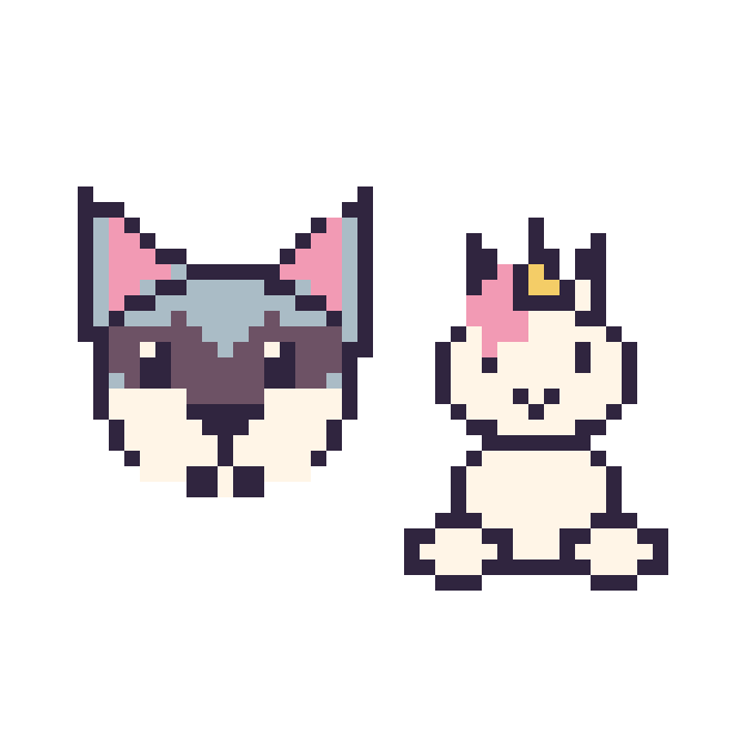 Modèle de pixel art Husky et Licorne assis sur une grille de 48 par 48 cases