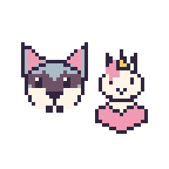Pixel art Husky et Licorne avec un cœur, grille 48 × 48