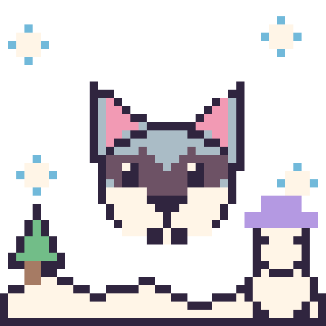 Modèle de pixel art Husky en hiver sur une grille de 40 par 40 cases