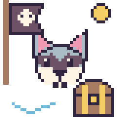 Pixel art Husky en aventure pirate, grille 40 × 40