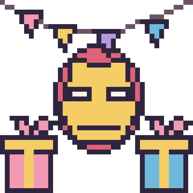 Modèle de pixel art Iron Man pour un anniversaire sur une grille de 40 par 40 cases