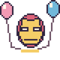 Pixel art Iron Man avec des ballons, grille 40 × 40