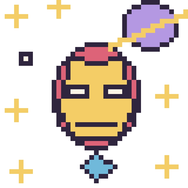 Modèle de pixel art Iron Man dans l’espace sur une grille de 40 par 40 cases