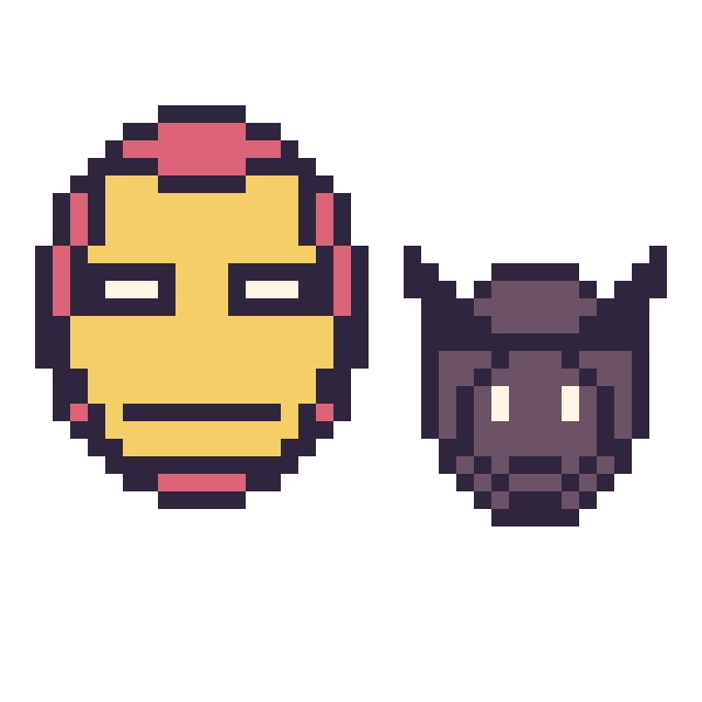 Modèle de pixel art Iron Man et Black Panther mini sur une grille de 40 par 40 cases