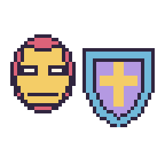 Pixel art Iron Man et Bouclier, grille 48 × 48