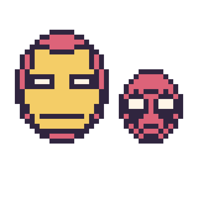 Modèle de pixel art Iron Man et Deadpool mini sur une grille de 40 par 40 cases
