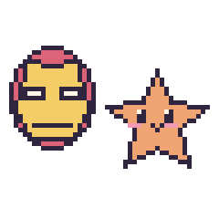 Pixel art Iron Man et Étoile de mer, grille 48 × 48