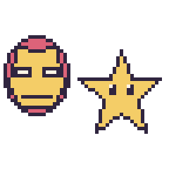 Pixel art Iron Man et Étoile, grille 48 × 48