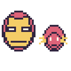 Pixel art Iron Man et Flash mini, grille 40 × 40
