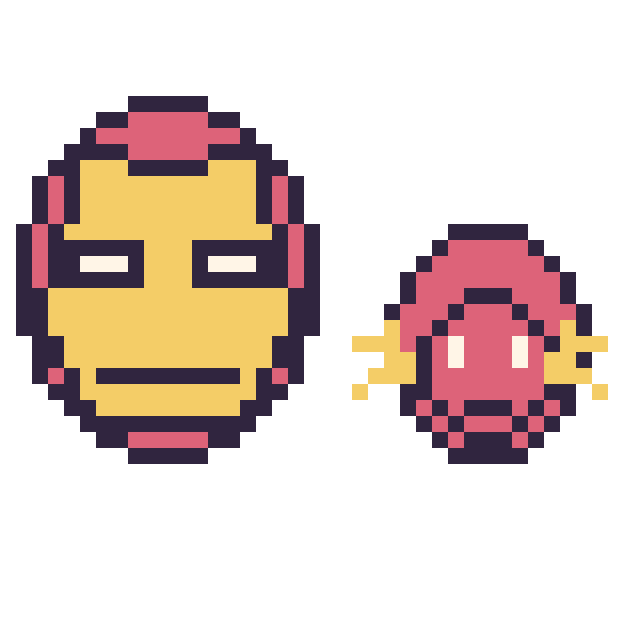 Modèle de pixel art Iron Man et Flash mini sur une grille de 40 par 40 cases