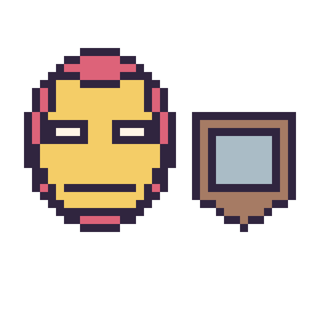 Modèle de pixel art Iron Man et Bouclier Minecraft 16 × 16 sur une grille de 40 par 40 cases