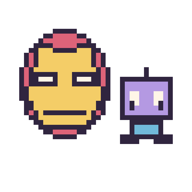 Modèle de pixel art Iron Man et Robot kawaii 16 × 16 sur une grille de 40 par 40 cases