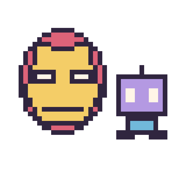 Modèle de pixel art Iron Man et Robot simple 16 × 16 sur une grille de 40 par 40 cases
