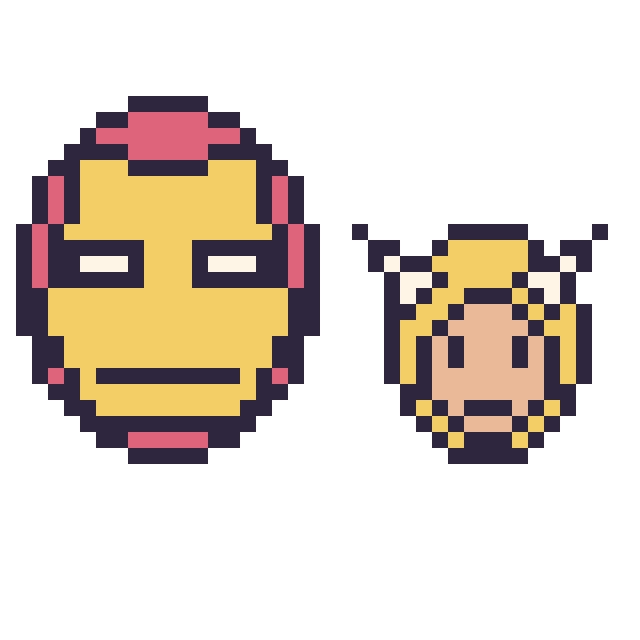 Modèle de pixel art Iron Man et Thor mini sur une grille de 40 par 40 cases