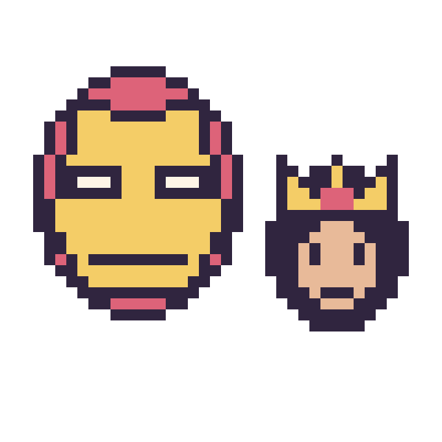 Modèle de pixel art Iron Man et Wonder Woman mini sur une grille de 40 par 40 cases
