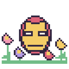 Pixel art Iron Man dans le jardin, grille 40 × 40