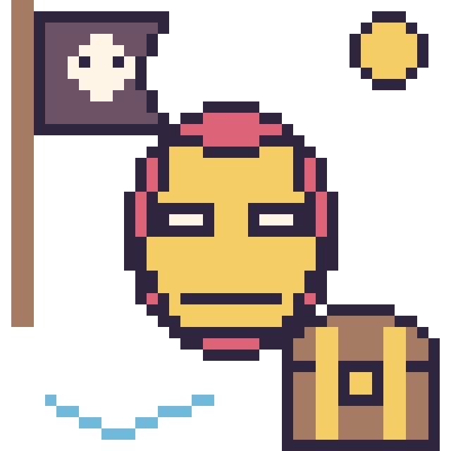 Modèle de pixel art Iron Man en aventure pirate sur une grille de 40 par 40 cases