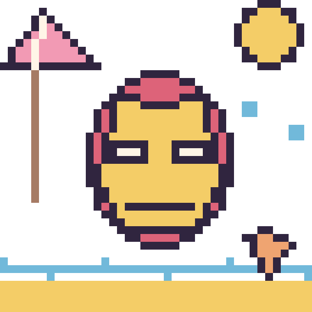 Modèle de pixel art Iron Man à la plage sur une grille de 40 par 40 cases