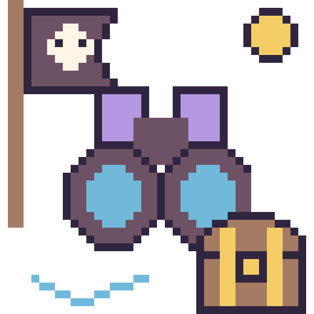 Modèle de pixel art Jumelles en aventure pirate sur une grille de 40 par 40 cases