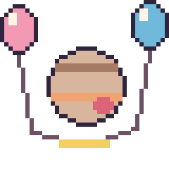 Pixel art Jupiter avec des ballons, grille 40 × 40