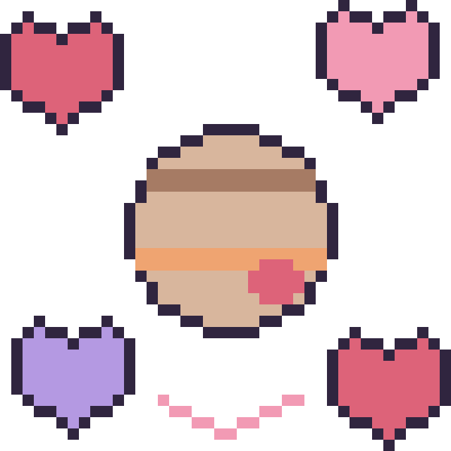 Modèle de pixel art Jupiter avec des cœurs sur une grille de 40 par 40 cases