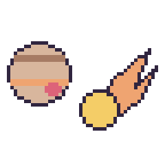 Pixel art Jupiter et Comète, grille 48 × 48