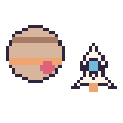 Pixel art Jupiter et Fusée kawaii 16 × 16, grille 40 × 40