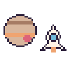 Pixel art Jupiter et Fusée simple 16 × 16, grille 40 × 40