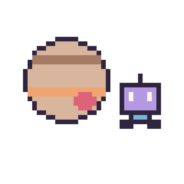 Modèle de pixel art Jupiter et Robot simple 12 × 12 sur une grille de 40 par 40 cases