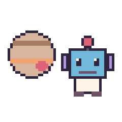 Pixel art Jupiter et Robot, grille 48 × 48