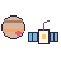 Pixel art Jupiter et Satellite, grille 48 × 48