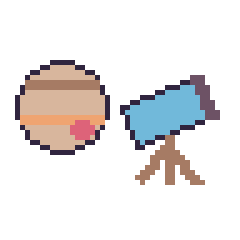 Pixel art Jupiter et Télescope, grille 48 × 48