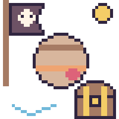 Pixel art Jupiter en aventure pirate, grille 40 × 40