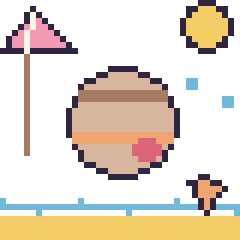 Pixel art Jupiter à la plage, grille 40 × 40