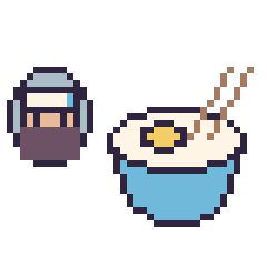 Pixel art Kakashi mini et Bol de ramen, grille 40 × 40