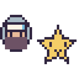 Pixel art Kakashi mini et Étoile kawaii 16 × 16, grille 32 × 32