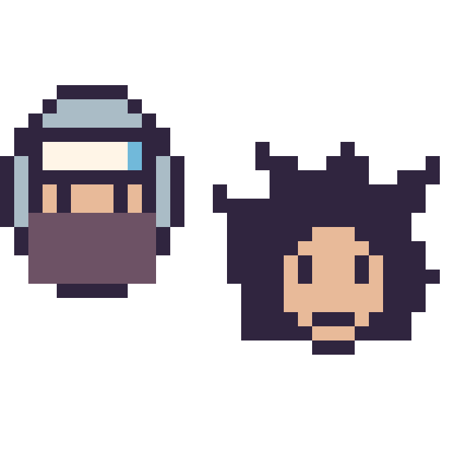 Modèle de pixel art Kakashi mini et Goku mini sur une grille de 32 par 32 cases