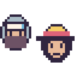 Pixel art Kakashi mini et Luffy mini, grille 32 × 32