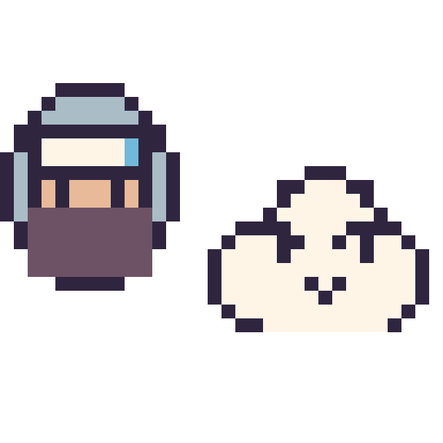 Modèle de pixel art Kakashi mini et Nuage kawaii 16 × 16 sur une grille de 32 par 32 cases