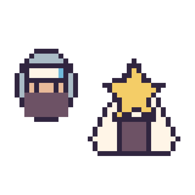 Modèle de pixel art Kakashi mini et Onigiri avec une étoile sur une grille de 40 par 40 cases