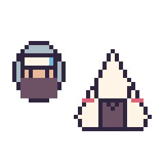 Pixel art Kakashi mini et Onigiri kawaii, grille 40 × 40