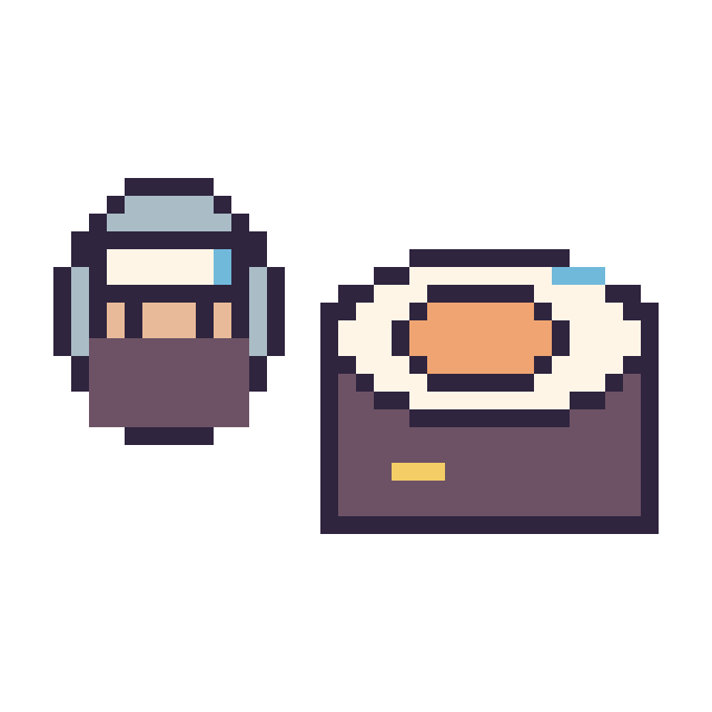 Modèle de pixel art Kakashi mini et Sushi décoré sur une grille de 40 par 40 cases
