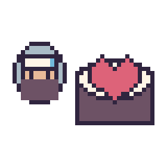 Pixel art Kakashi mini et Sushi avec un cœur, grille 40 × 40