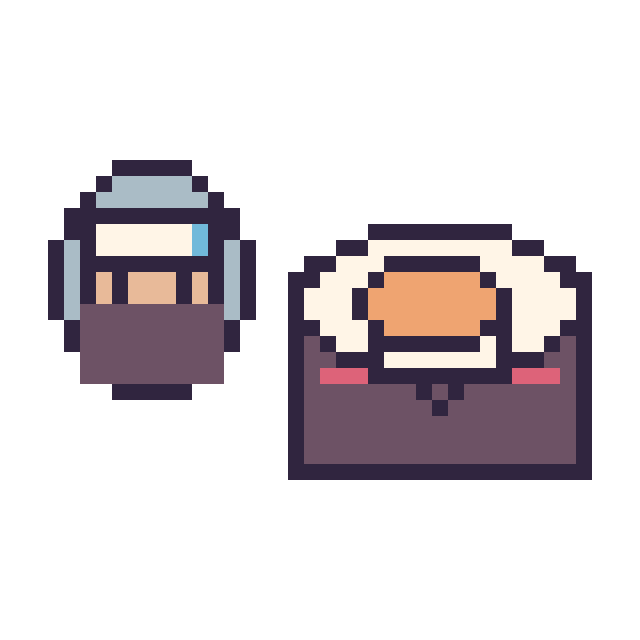 Modèle de pixel art Kakashi mini et Sushi kawaii sur une grille de 40 par 40 cases
