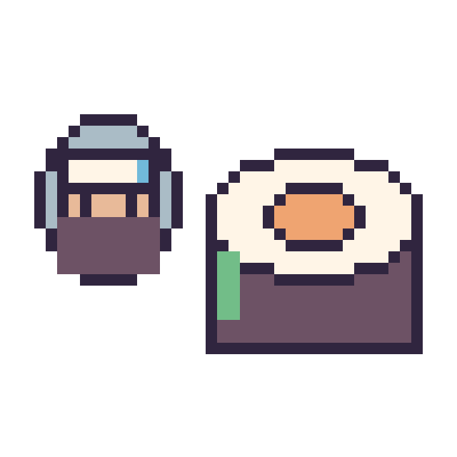 Modèle de pixel art Kakashi mini et Sushi sur une grille de 40 par 40 cases
