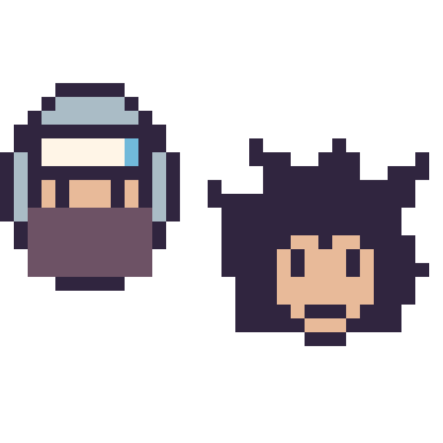 Modèle de pixel art Kakashi mini et Vegeta mini sur une grille de 32 par 32 cases