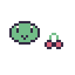 Pixel art Keroppi mini et Cerises mini, grille 32 × 32