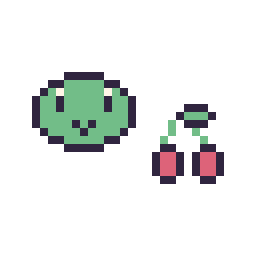 Pixel art Keroppi mini et Cerise simple 10 × 10, grille 32 × 32